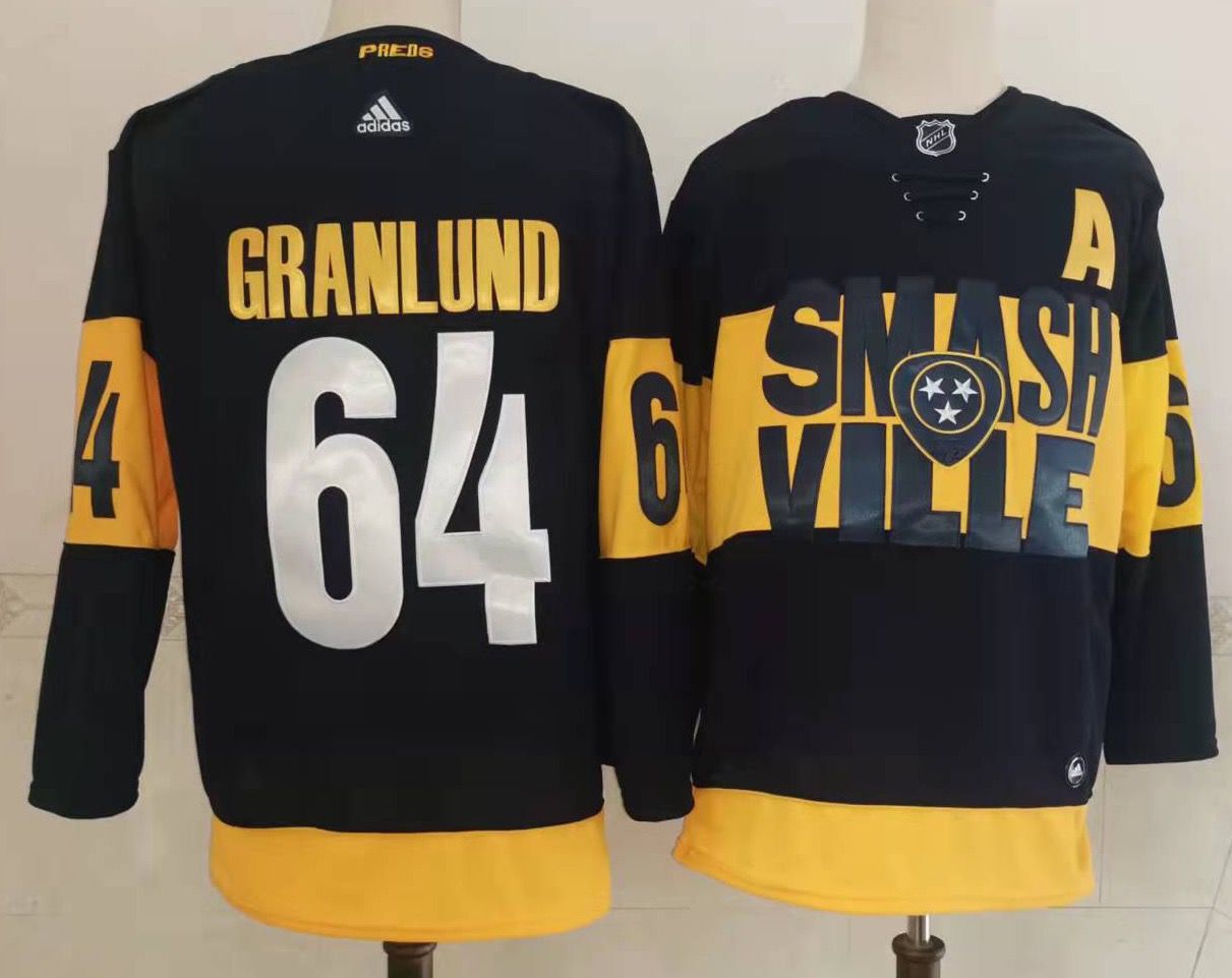 Men Nashville Predators 64 Granlund Black New 2022 Adidas NHL Jersey